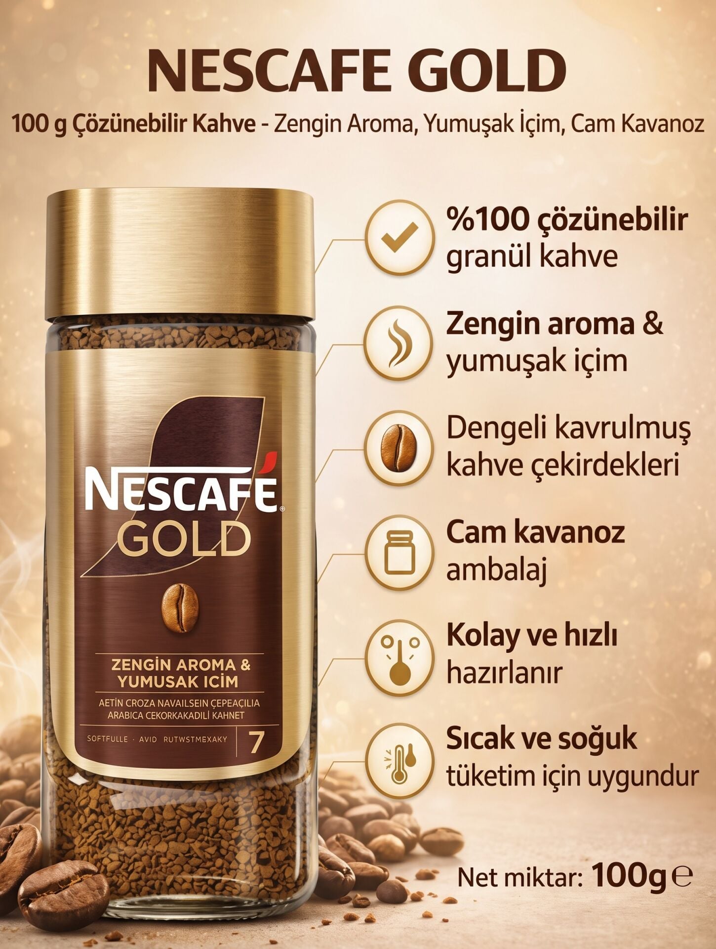 Nescafe Gold Çözülebilir Kahve 100 Gr Cam Kavanoz