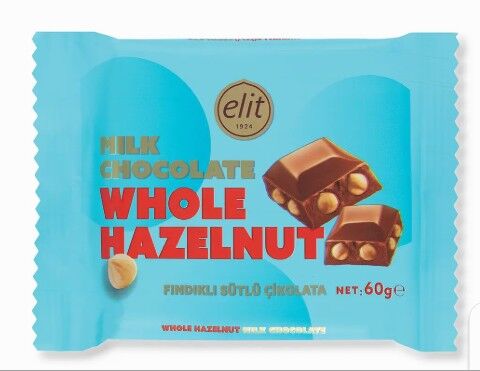 Elit Bütün Fındıklı Sütlü Çikolata Tablet 60 Gr Glutensiz